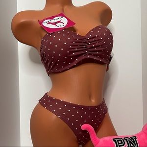 Victoria’s Secret PINK 2 PC S M Bathing Suit Set Strapless Polka Dot Strappy